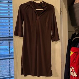 BROWN COLLARED MIDI DRESS